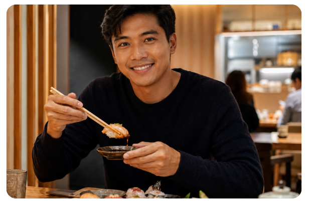 Consumer enjoying a cookie and bubble tea while using a laptop, representing better-for-you food and beverage applications by Biospringer