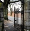 Iron gate opening into the Arnold Arboretum, Roslindale, Boston.