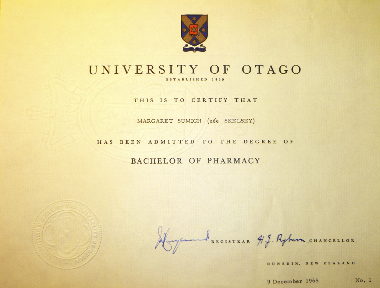 1st BPharm Certificate, University of Otago · ourheritage.ac.nz OUR