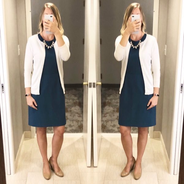sheath dress with cardigan