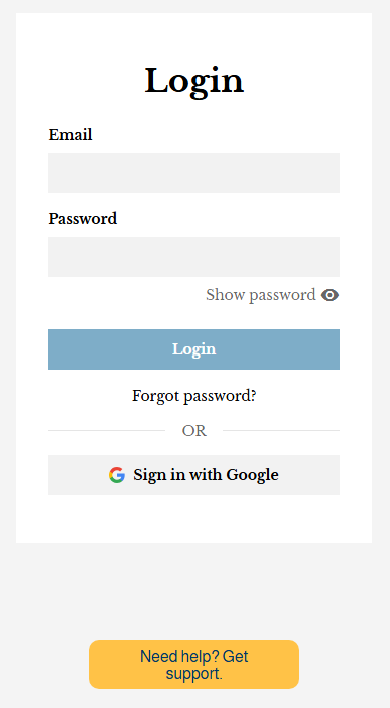 Screenshot of sign in form for existing accounts.