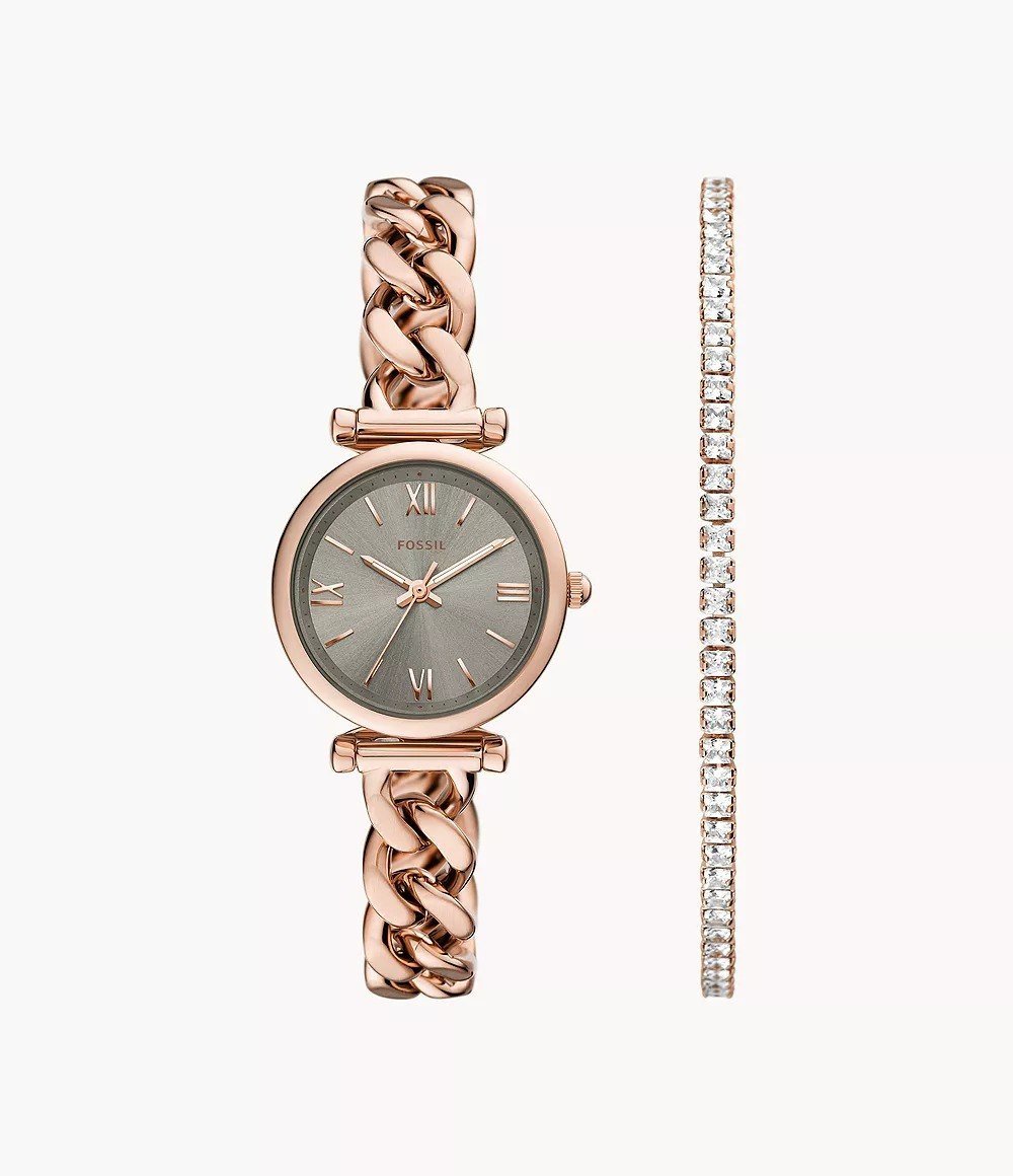 Carlie Mini 28mm Three-Hand Gold-Tone Stainless Steel Watch and Bracelet Set
