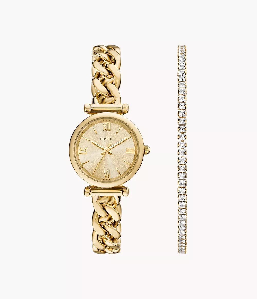 Carlie Mini 28mm Three-Hand Gold-Tone Stainless Steel Watch and Bracelet Set