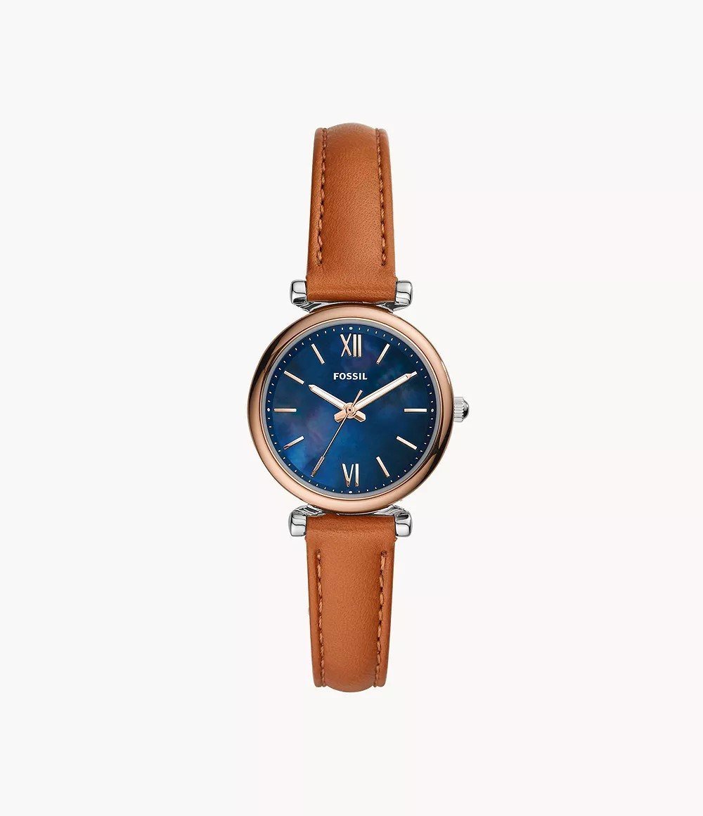 Carlie Mini 28mm Three-Hand Brown Leather Watch
