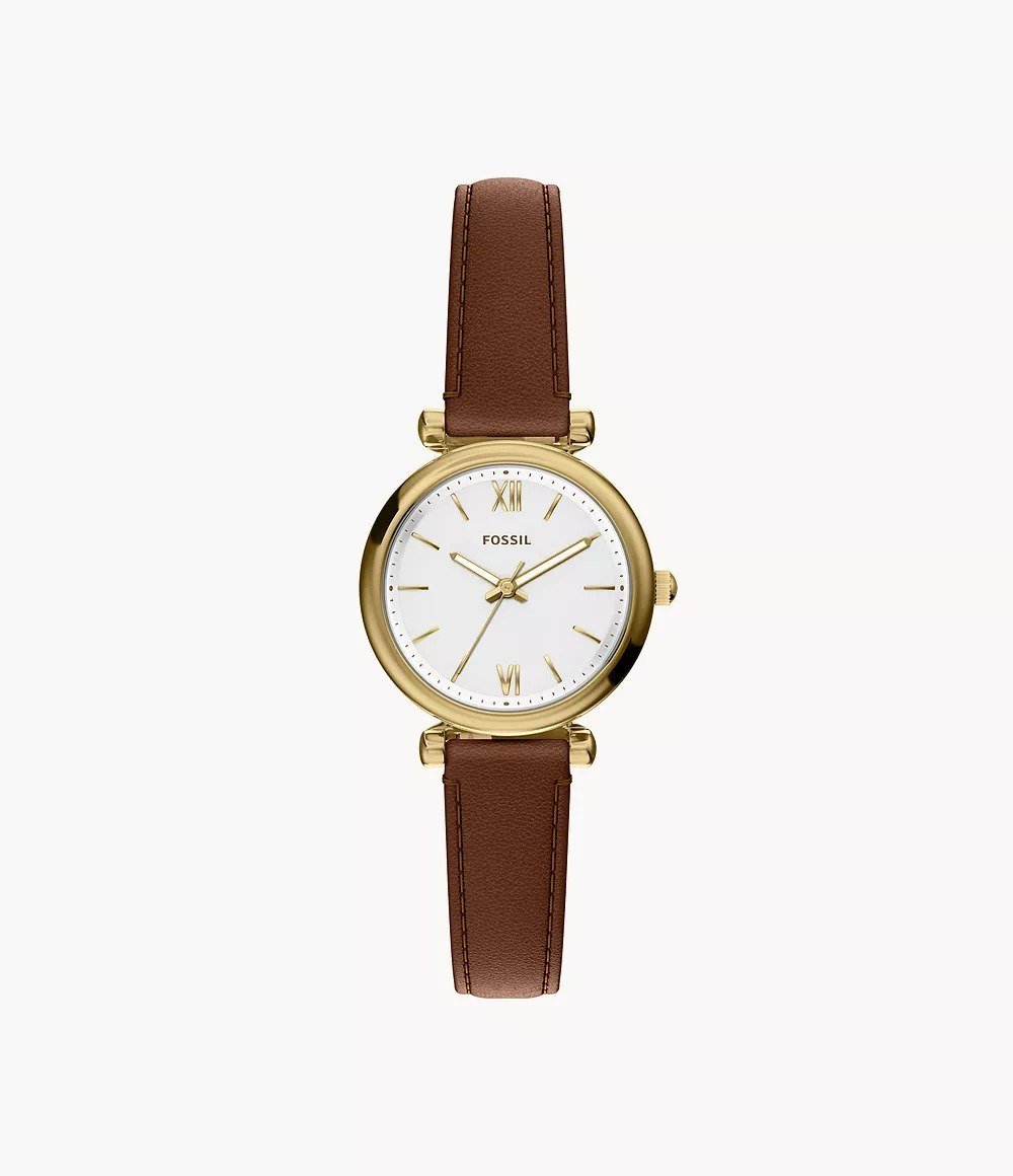 Carlie Mini 28mm Three-Hand Brown Leather Watch
