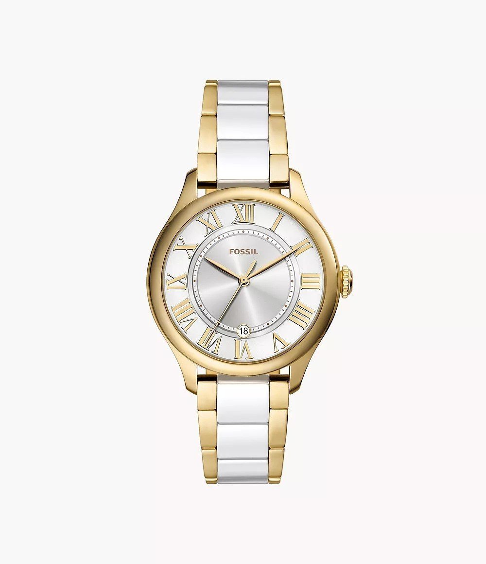 Gilmore 38mm Three-Hand Date Gold-Tone and White Ceramic Watch