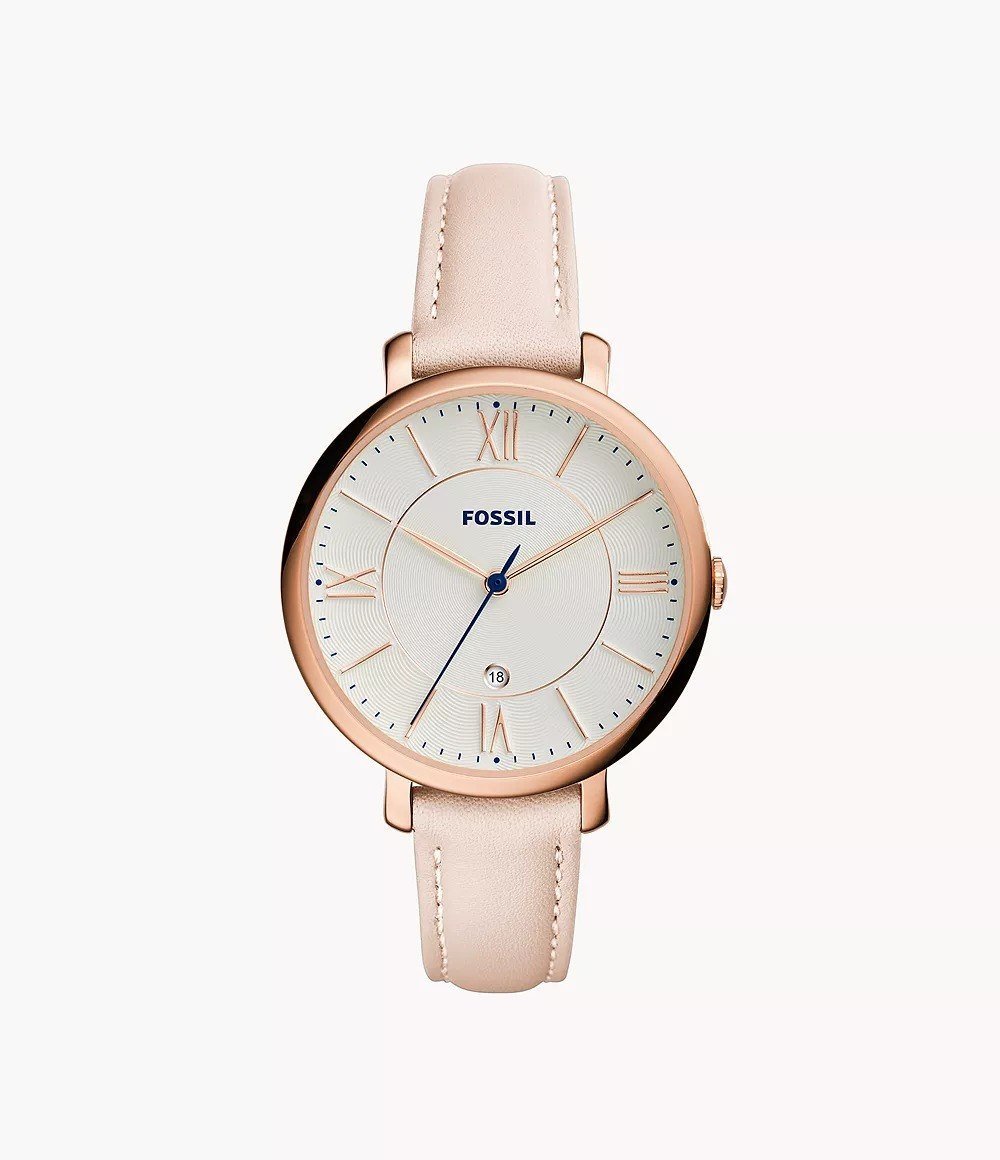 Jacqueline 36mm Three-Hand Date Blush Leather Watch