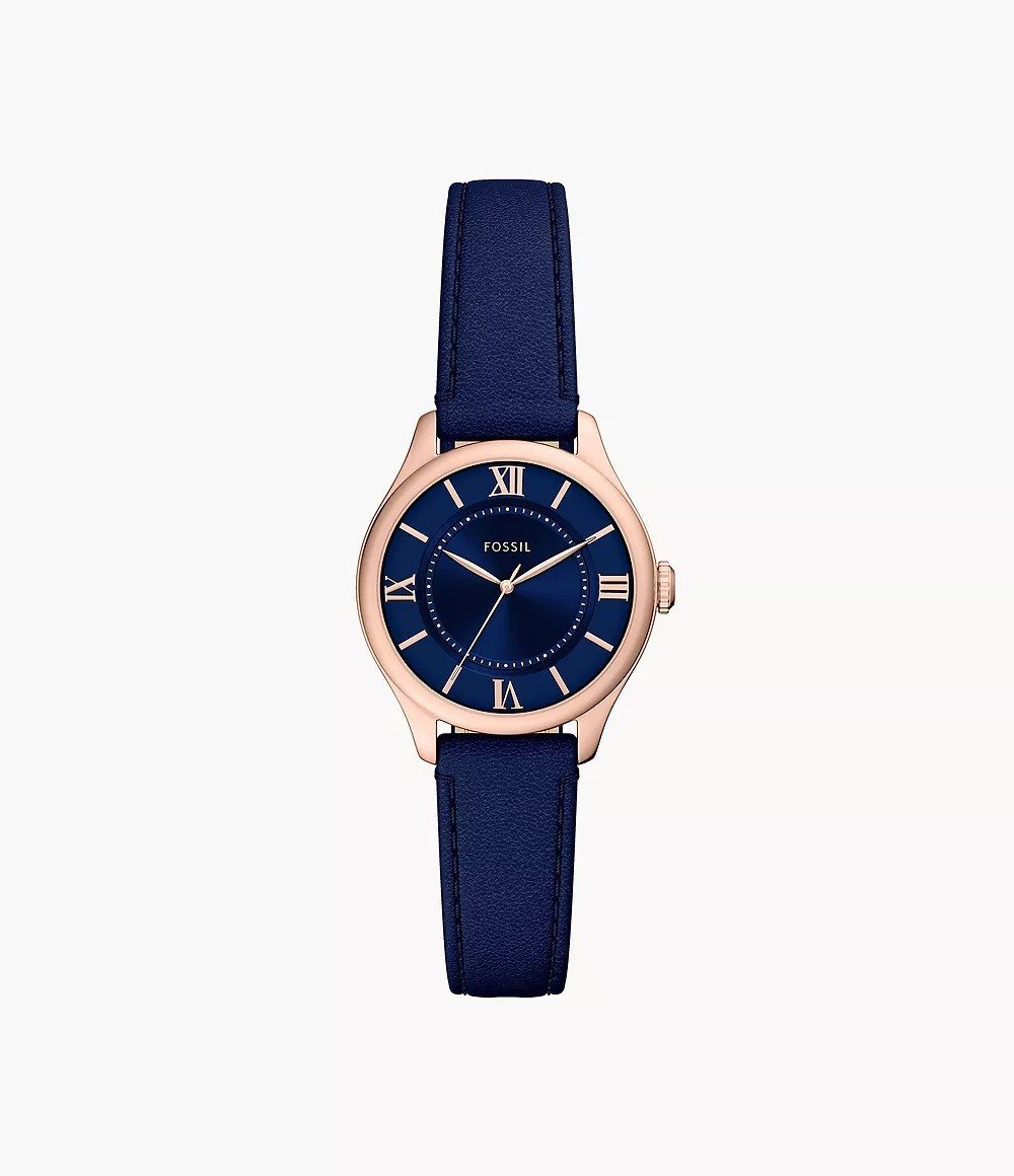 Gilmore 28mm Three-Hand Navy Leather Watch