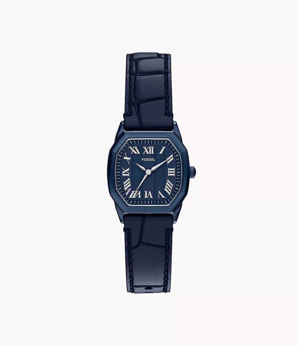Harlow 27mm Three-Hand Navy Leather Watch
