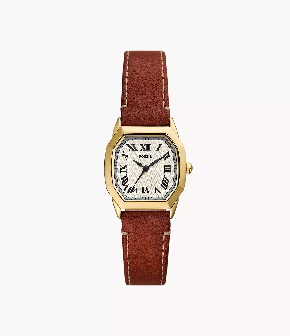 Harlow 27mm Three-Hand Medium Brown Leather Watch