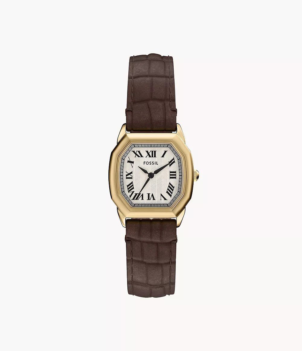 Harlow 27mm Three-Hand Brown Croco Leather Watch