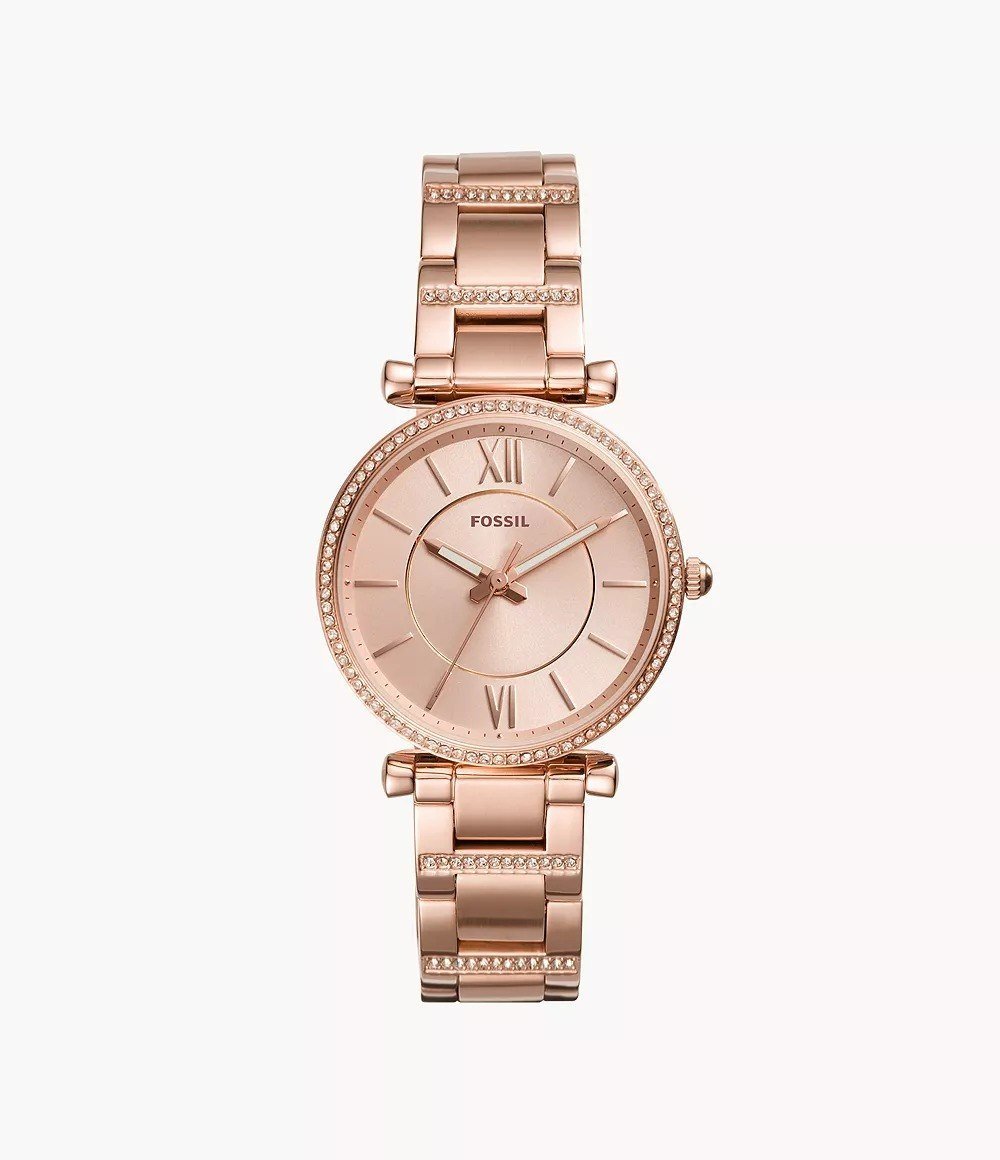 Carlie 35mm Three-Hand Rose Gold-Tone Stainless Steel Watch