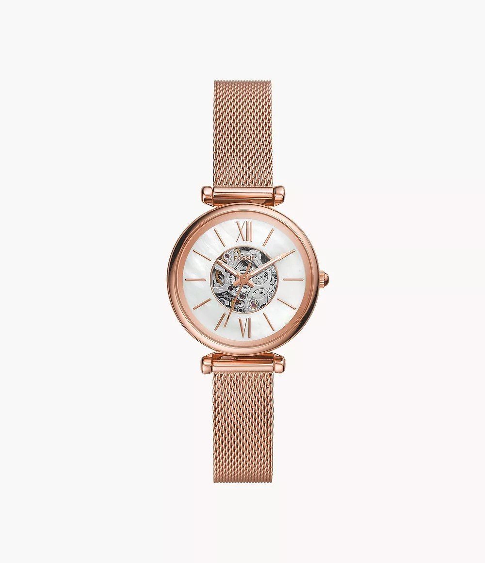 Carlie 28mm Automatic Rose Gold-Tone Stainless Steel Mesh Watch