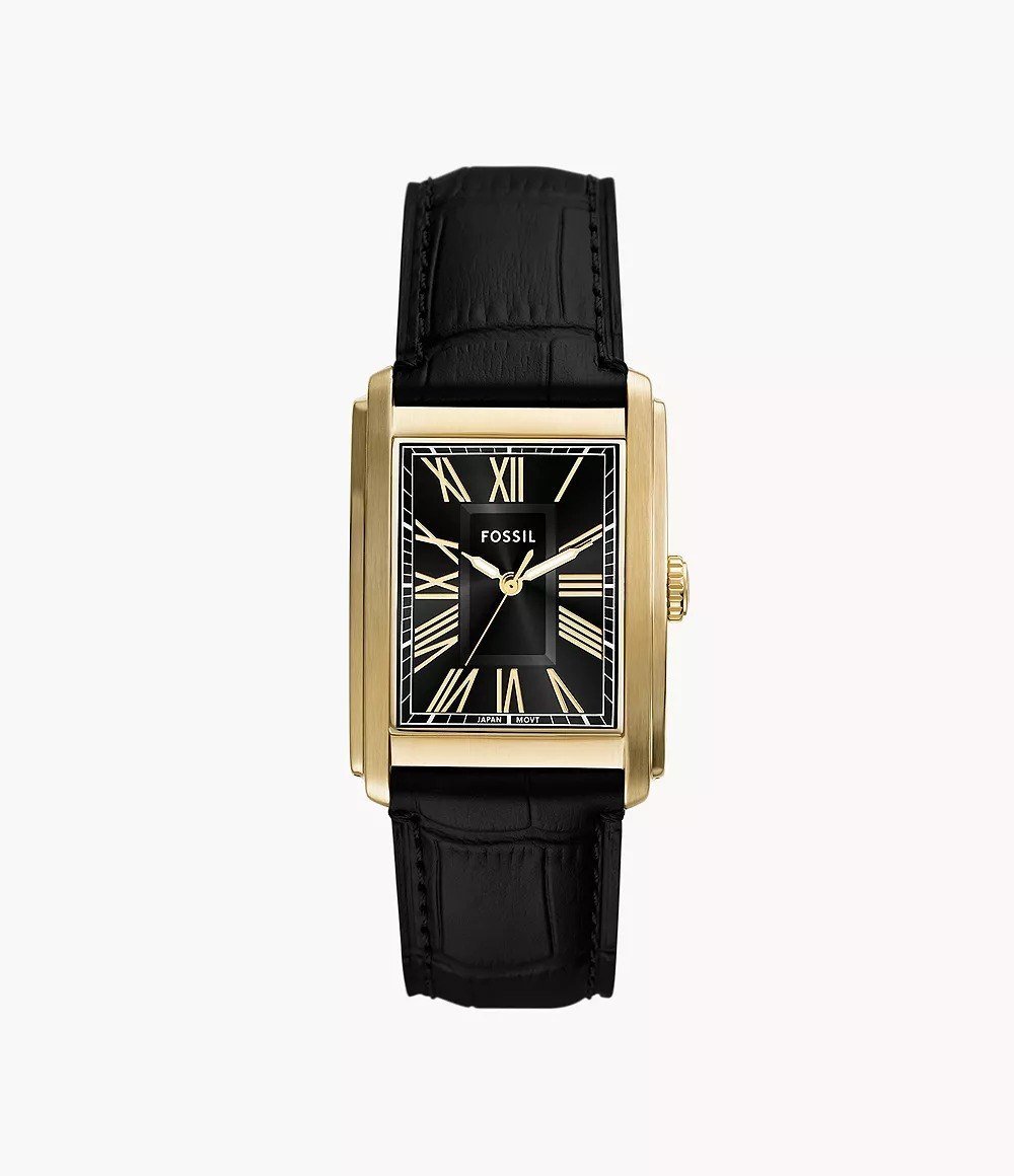 Carraway 30mm Three-Hand Black Croco Leather Watch