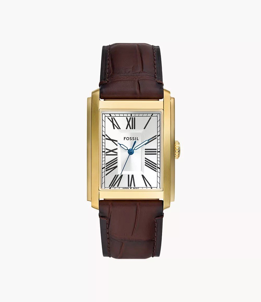 Carraway 30mm Three-Hand Black Croco Leather Watch