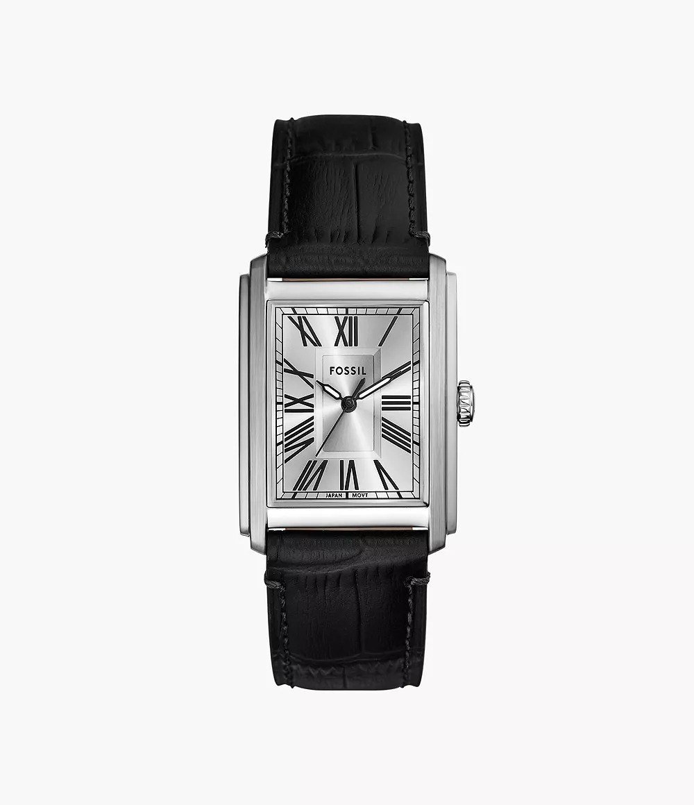 Carraway 30mm Three-Hand Black Croco Leather Watch