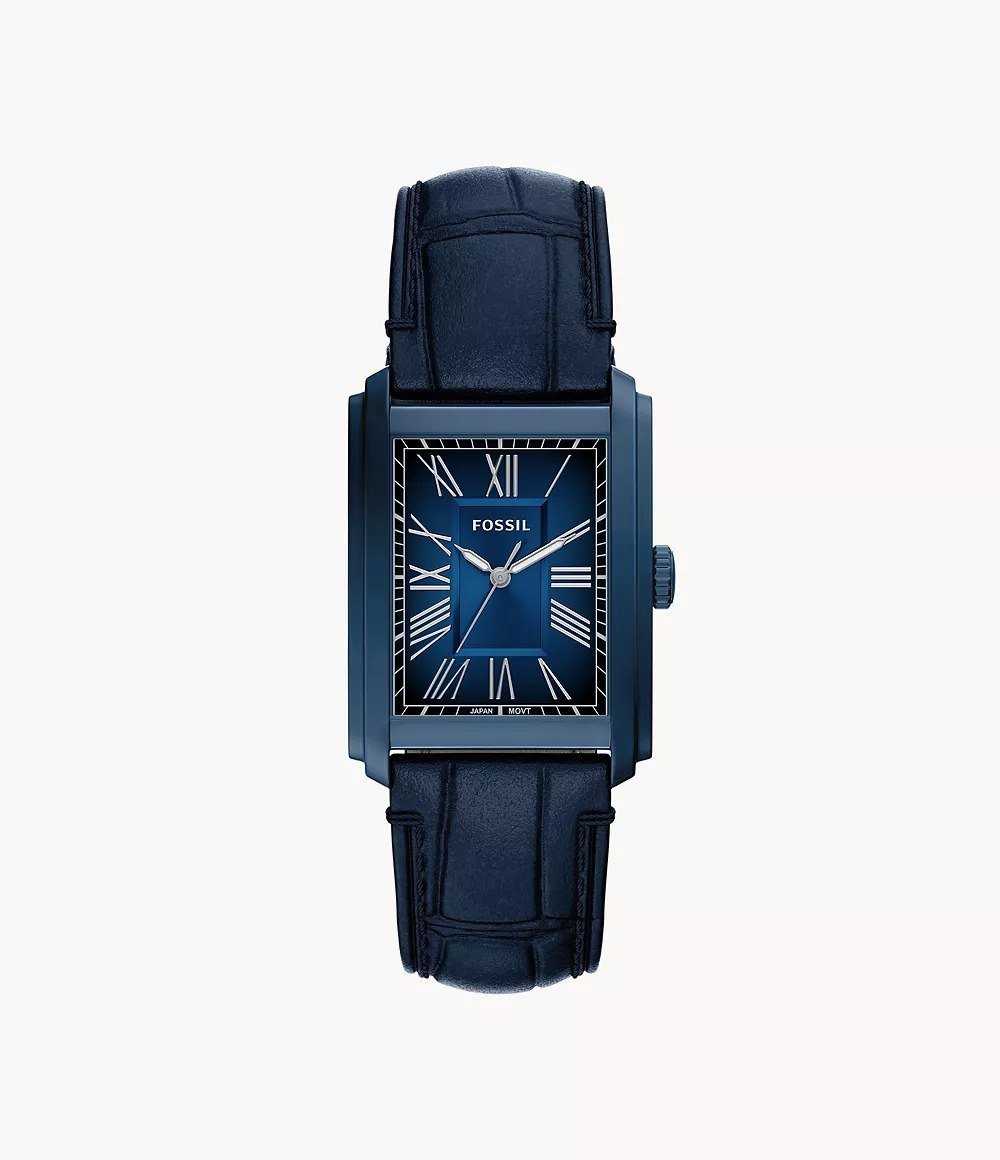 Carraway 30mm Three-Hand Navy Croco Leather Watch