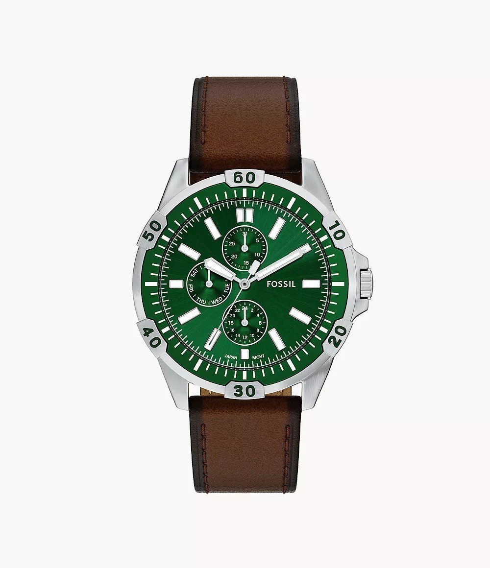 Garrett 44mm Multifunction Brown Leather Watch