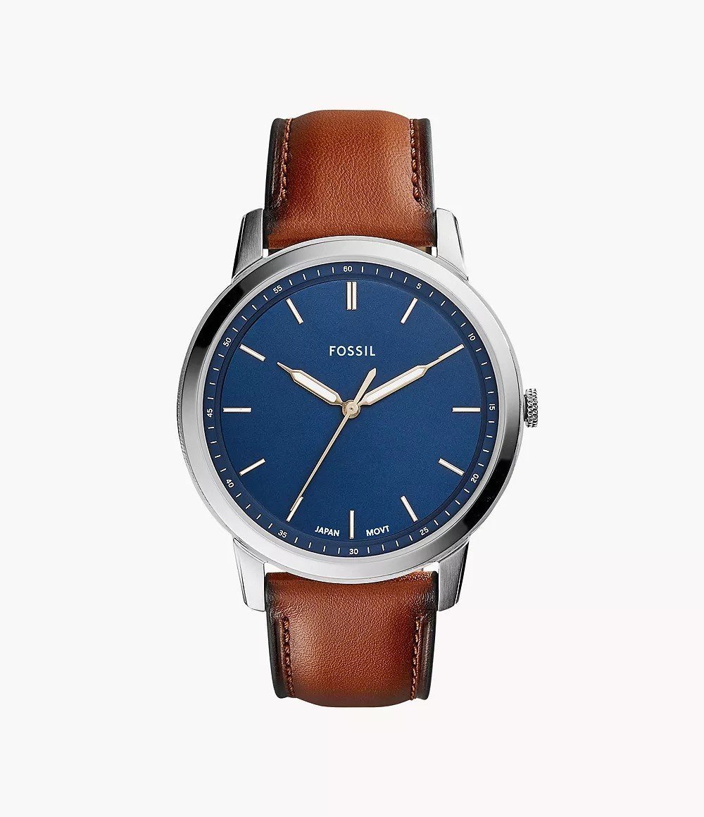 Minimalist 44mm Three-Hand Brown Leather Watch