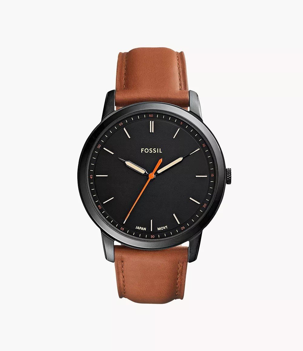 Minimalist 44mm Three-Hand Brown Leather Watch