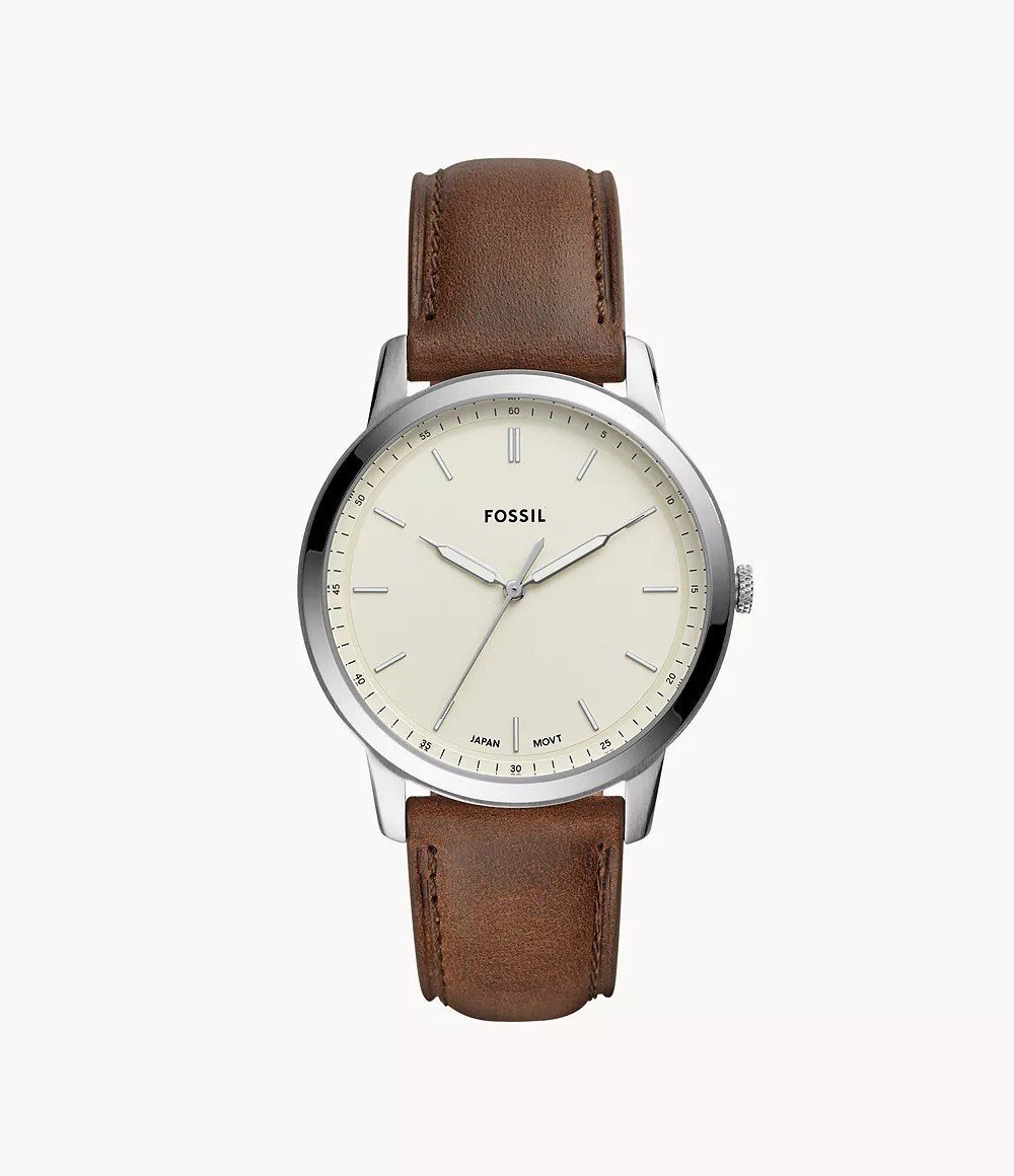 Minimalist 44mm Three-Hand Brown Leather Watch