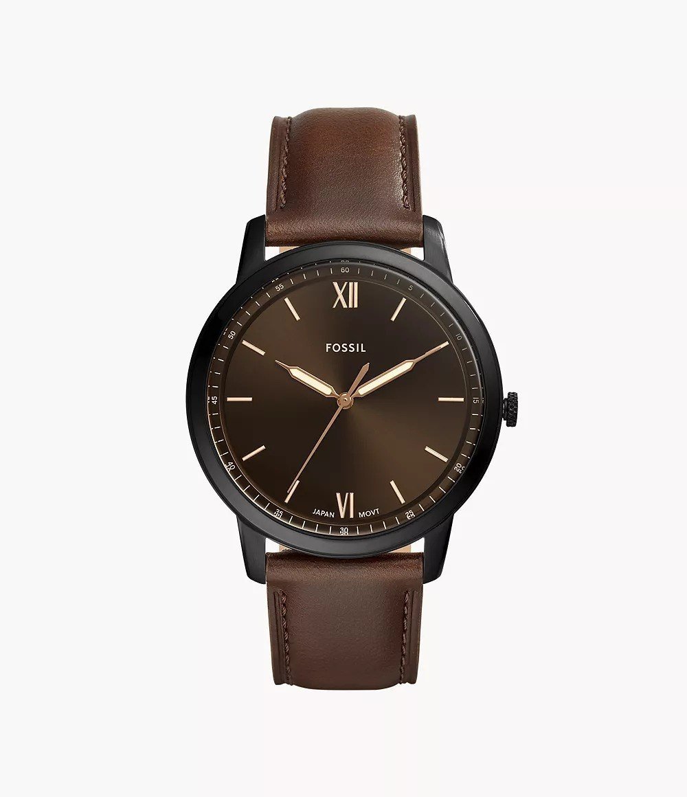 Minimalist 44mm Three-Hand Brown Leather Watch