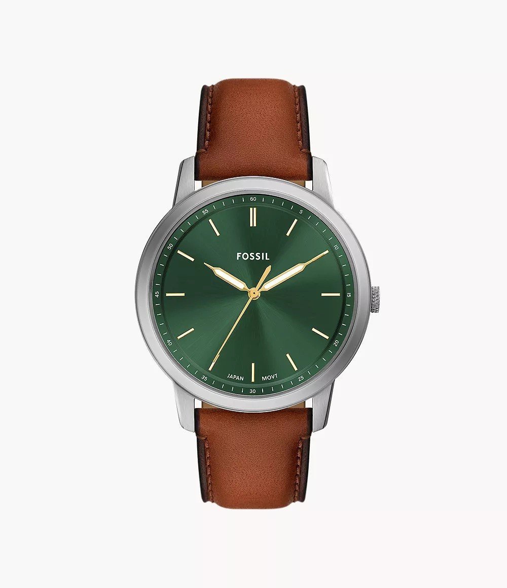 Minimalist 44mm Three-Hand Brown Leather Watch
