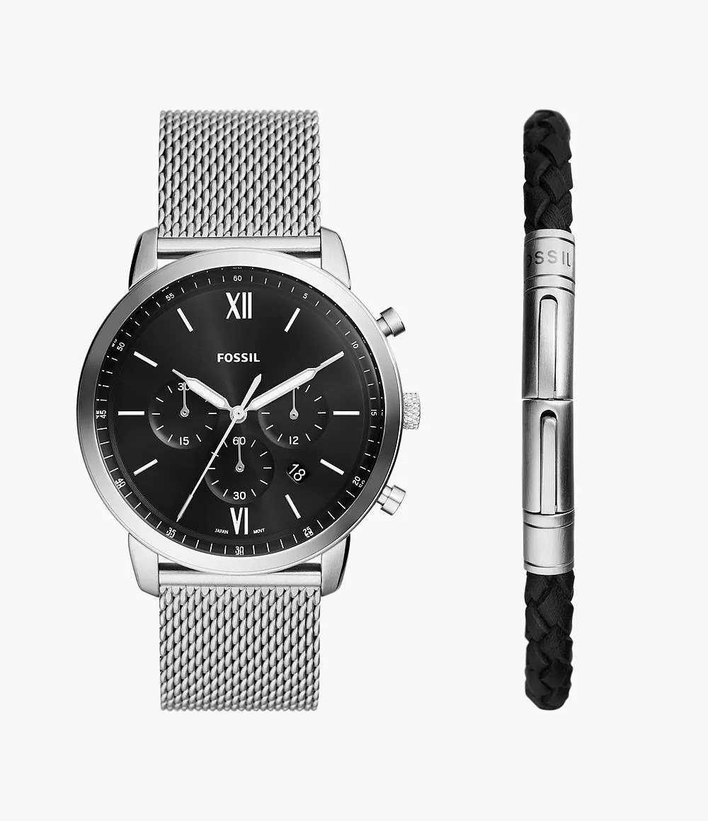 Neutra 44mm Chronograph Stainless Steel Mesh Watch and Bracelet Box Set