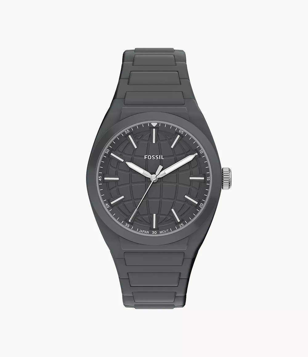Everett 42mm Three-Hand Black Silicone Watch