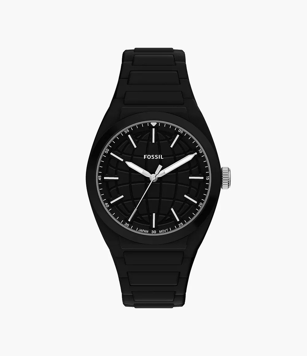 Everett 42mm Three-Hand Black Silicone Watch