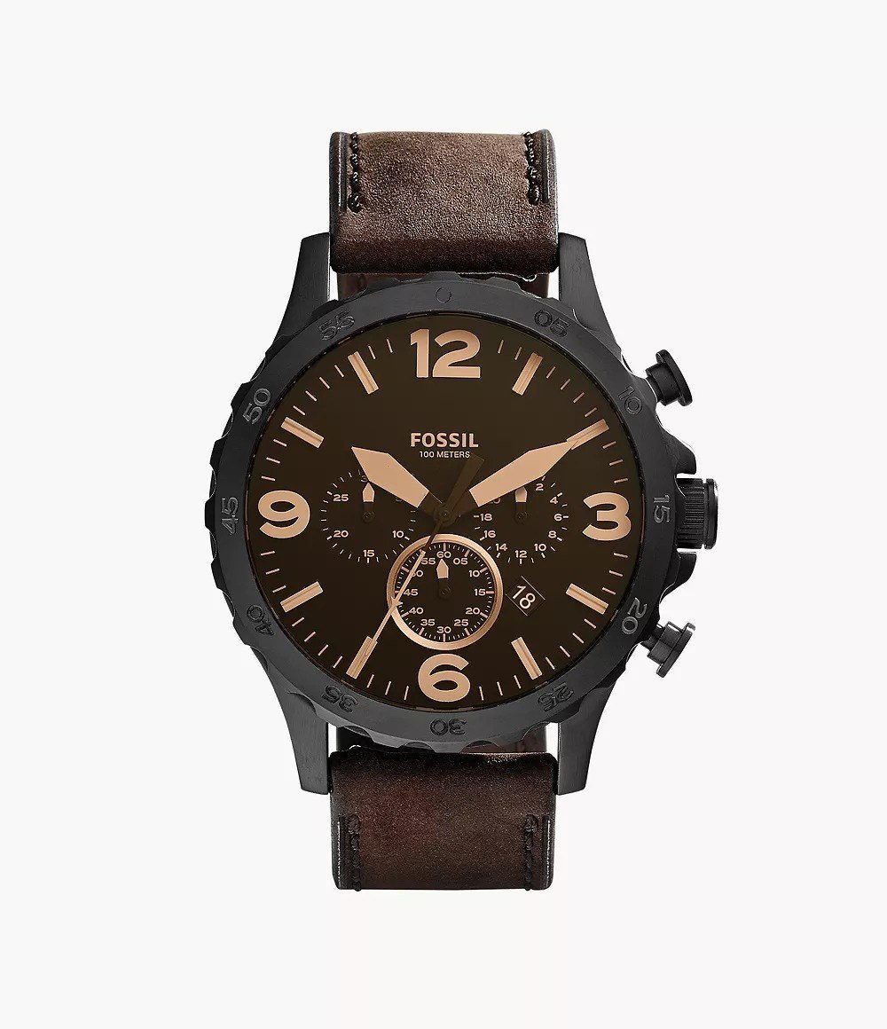 Nate 50mm Chronograph Brown Leather Watch