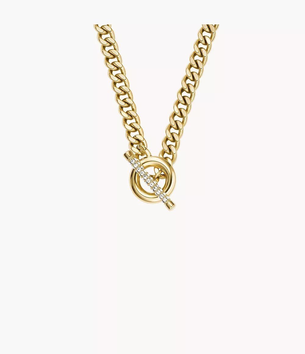 Carlie T-Bar Pav&eacute; Gold-Tone Stainless Steel Toggle Necklace