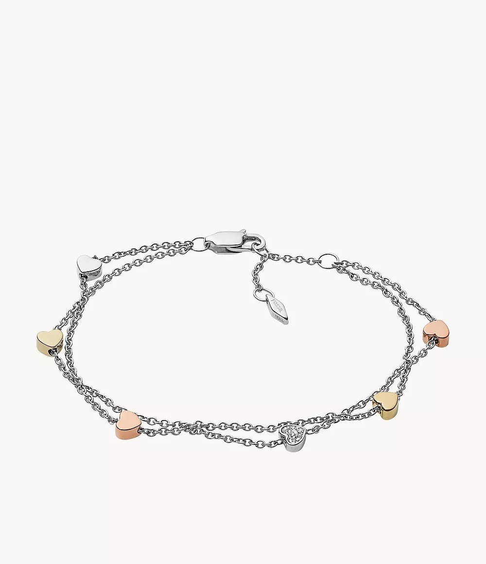 Sutton Heart Tri-Tone Steel Double-Chain Bracelet
