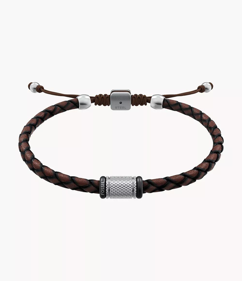 Machine Rondelles Brown Leather Station Bracelet