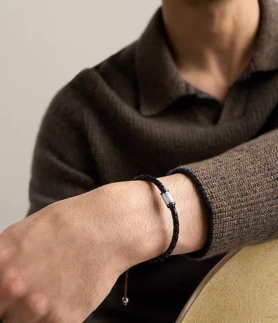 Machine Rondelles Brown Leather Station Bracelet