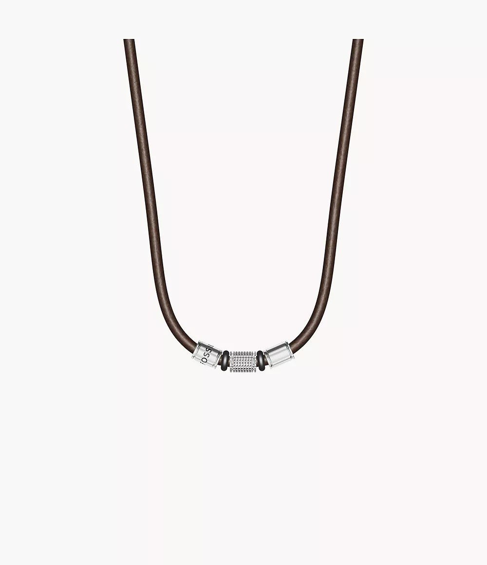 Machine Rondelles Brown Leather Station Necklace