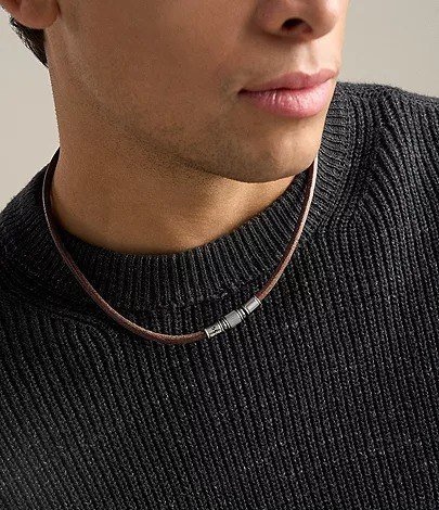 Machine Rondelles Brown Leather Station Necklace