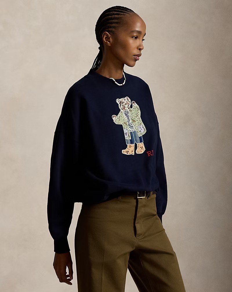 Patchwork Polo Bear Fleece Crewneck