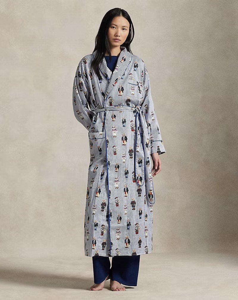 Striped Polo Bear Cotton Sateen Robe