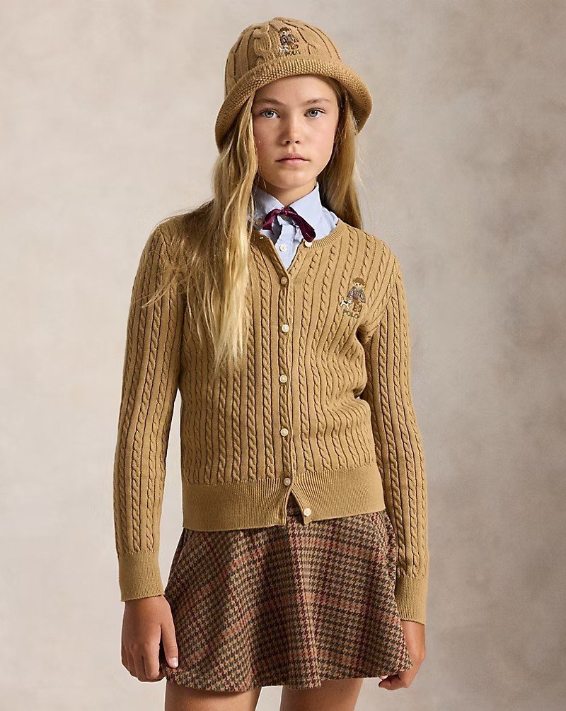 Polo Bear Mini-Cable Cotton Cardigan