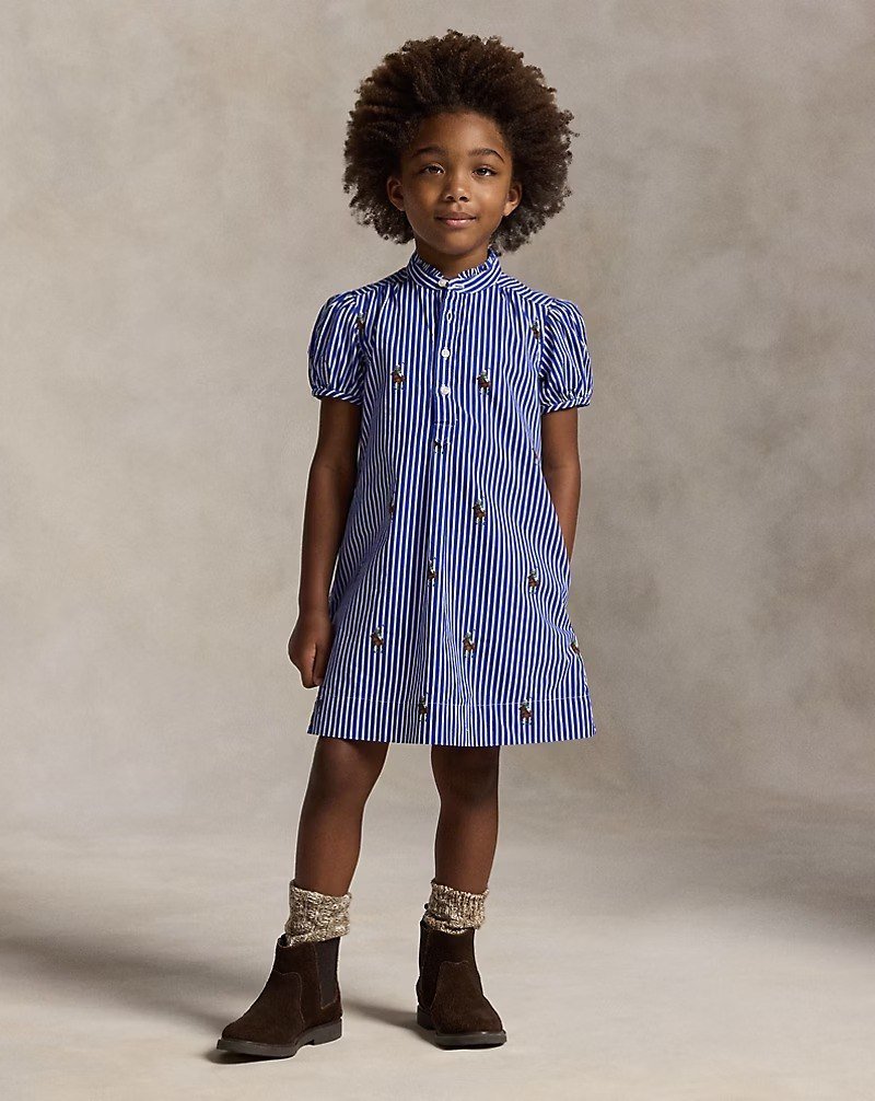 Polo Bear Striped Cotton Poplin Dress