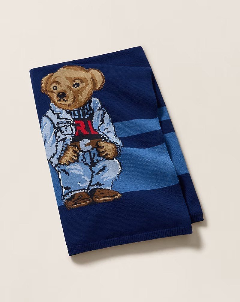 Denim Polo Bear Cotton Throw Blanket