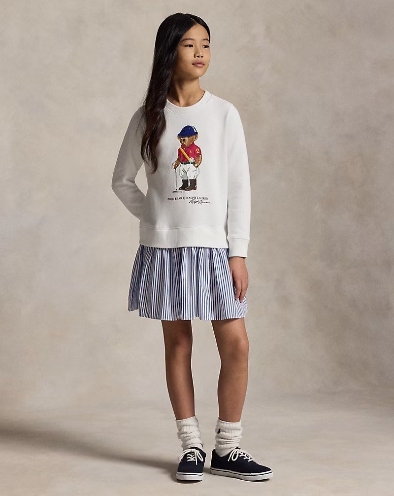 Polo Bear Striped-Skirt Fleece Dress