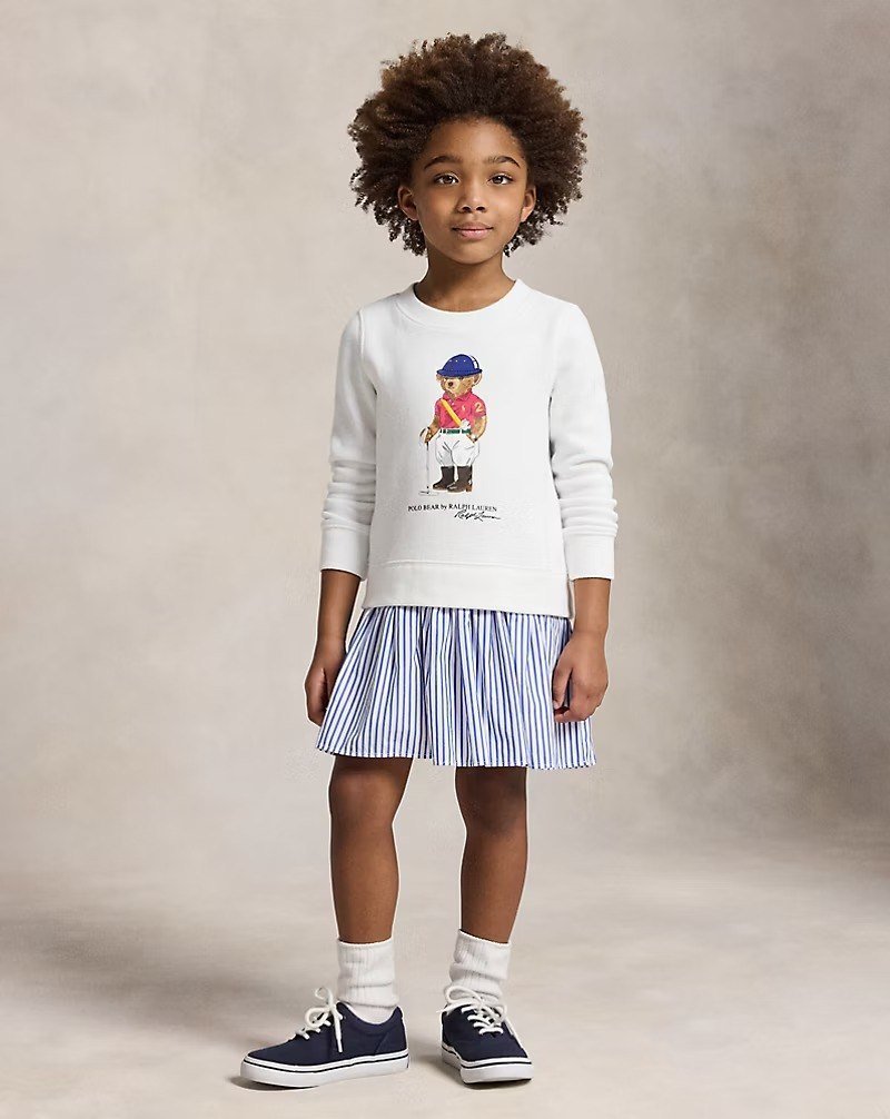 Polo Bear Striped-Skirt Fleece Dress