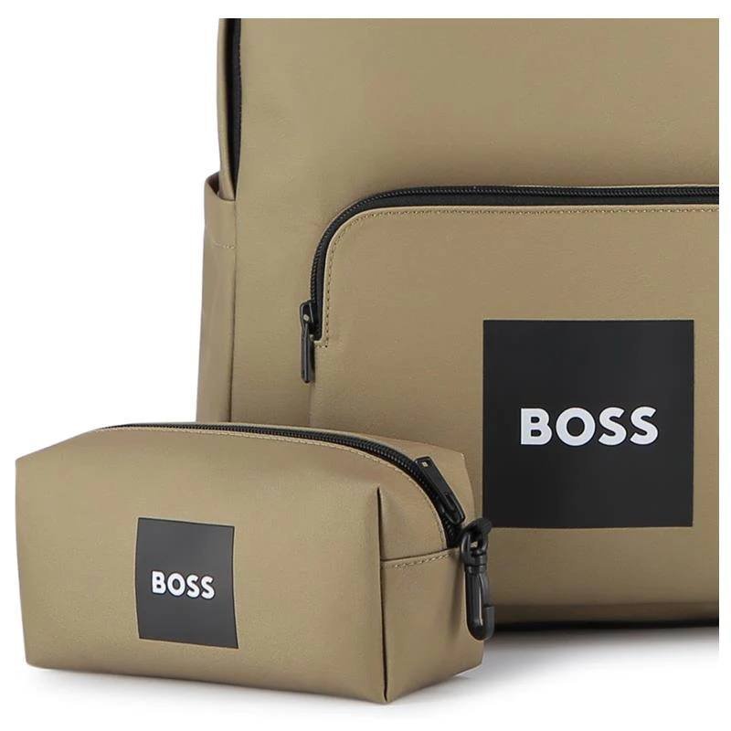 HUGO BOSS BABY - BACKPACK + PENCIL CASE IN POLYESTER CANVAS DARK STONE