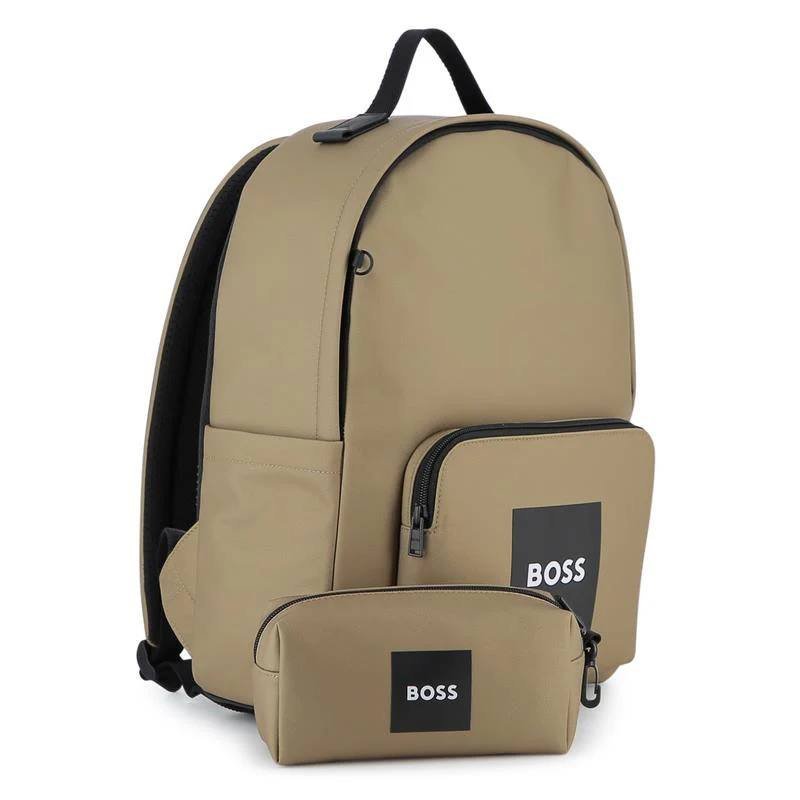 HUGO BOSS BABY - BACKPACK + PENCIL CASE IN POLYESTER CANVAS DARK STONE