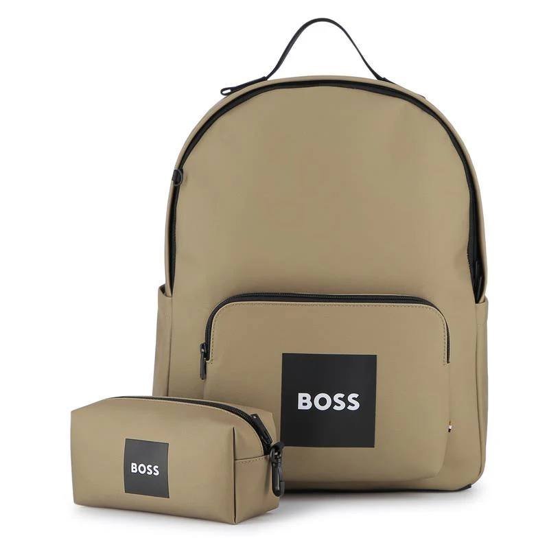 HUGO BOSS BABY - BACKPACK + PENCIL CASE IN POLYESTER CANVAS DARK STONE