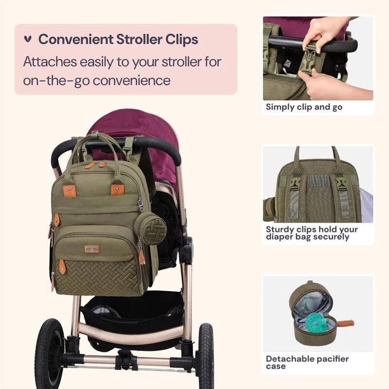 BABBLEROO - DIAPER BAG BACKPACK TRAVEL ESSENTIALS BABY BAG WITH CHANGING PAD, ARMY GREEN