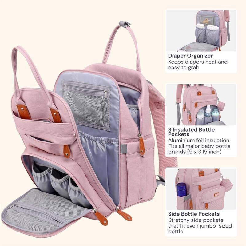 BABBLEROO - TRAVEL TOTE MULTI FUNCTION WATERPROOF BAG, PINK