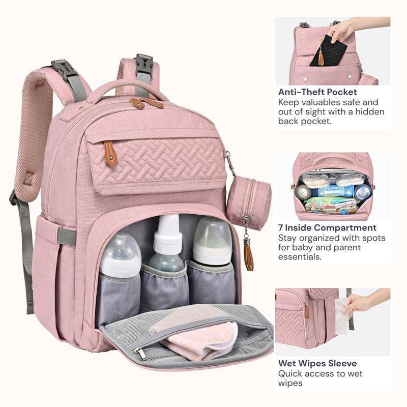 BABBLEROO - DIAPER BAG BACKPACK, PINK